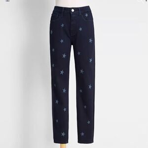 Warp + Weft MPX Milan High Rise Skinny Jeans Star Patterned Dark Blue 28 NWT